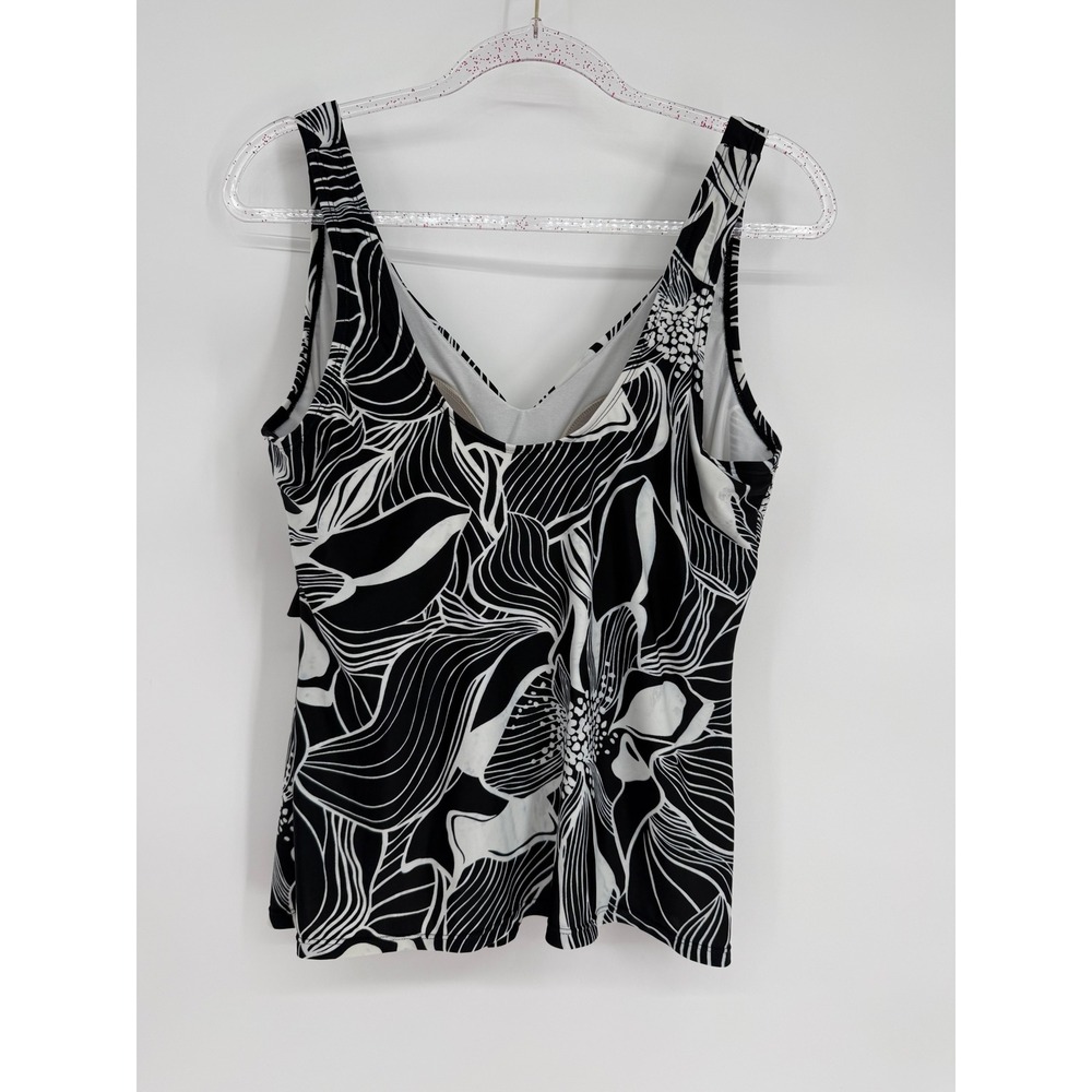 Costa Del Sol Black White‎ Floral Tankini Swim Top Women's Sz 16 Twist Front - Picture 5 of 10